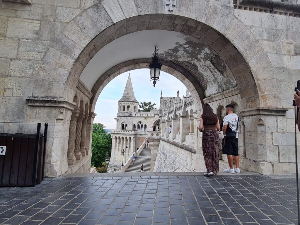 Stone turret archway at Fisherman's Bastion overlooking the Danube, Budapest