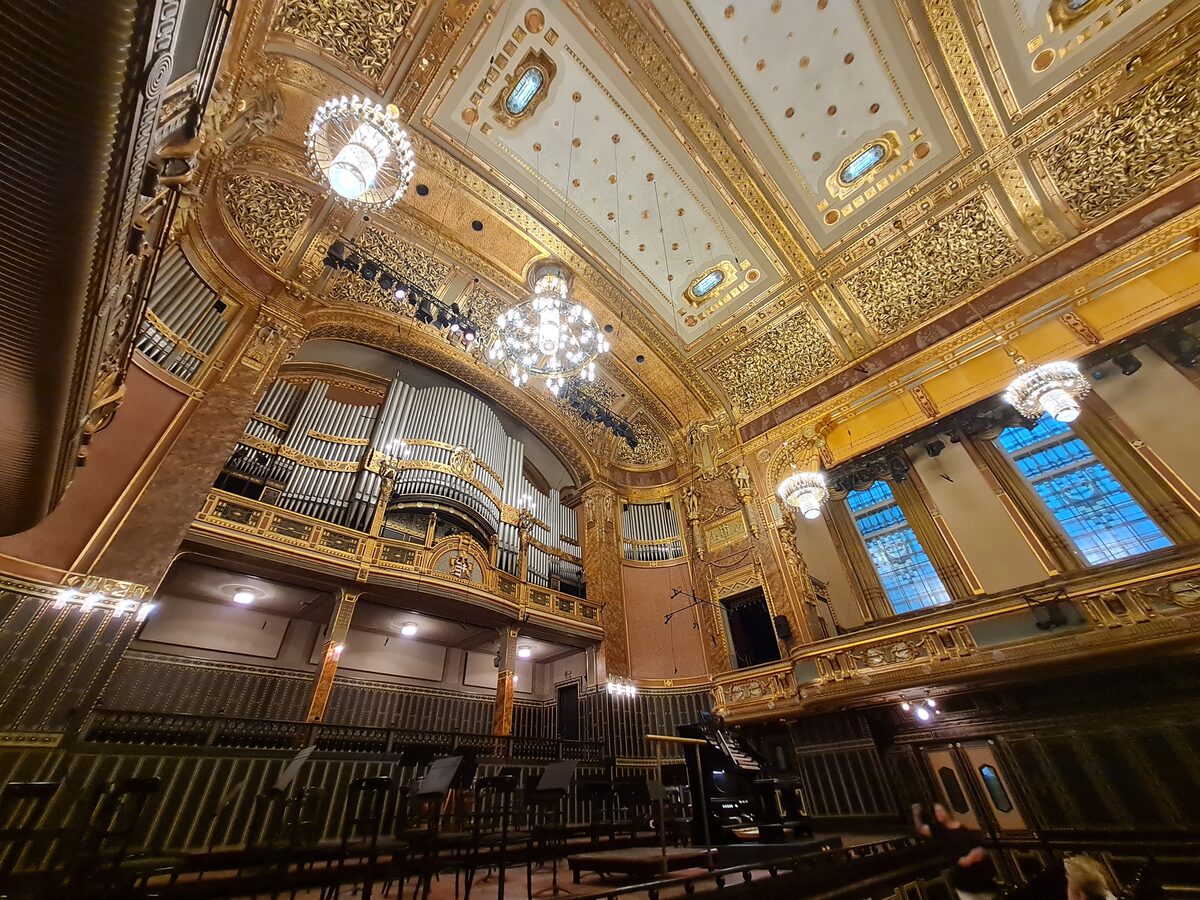 Ornate gilded interior of the Liszt Academy concert hall, Budapest