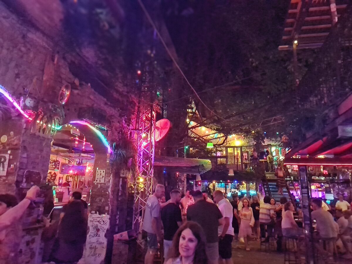 Szimpla Kert ruin bar at night in Budapest's Jewish Quarter