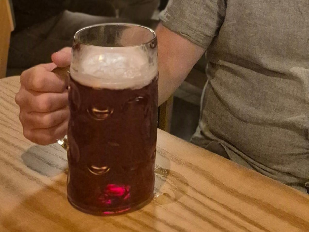 One litre Meggy cherry beer glass at Time Out Market Budapest