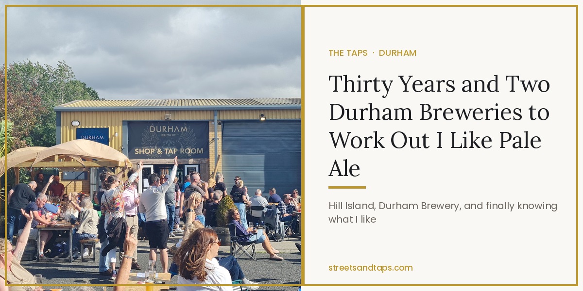 Durham Brewery shop and tap room at Bowburn with drinkers outside in the sun