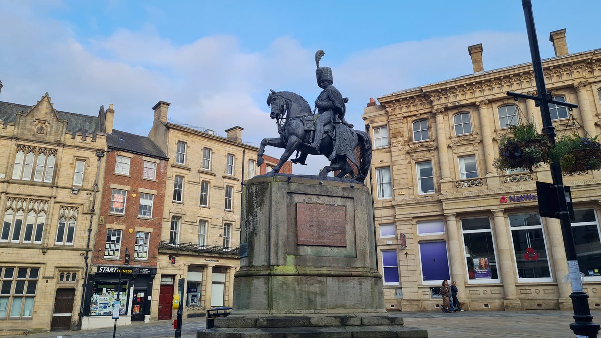 Equestrian bronze statue of the third Marquess of Londonderry in Durham Market Place