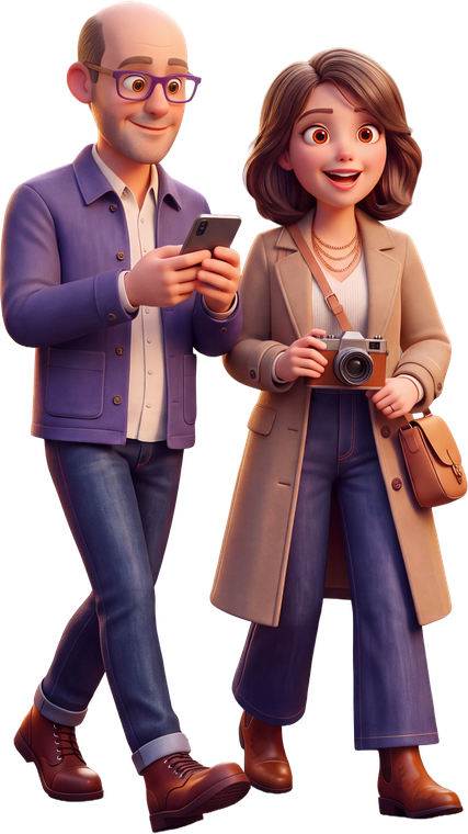 Olesia and Ian (avatars) walking together
