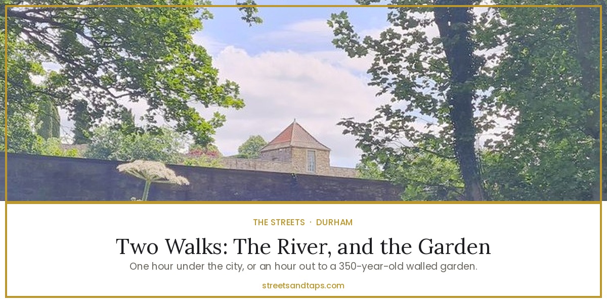 Two walks in Durham — the gazebo above the wall of Old Durham Gardens