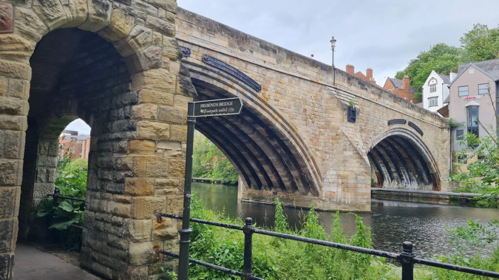Framwellgate Bridge, Durham, seen from the riverside path below