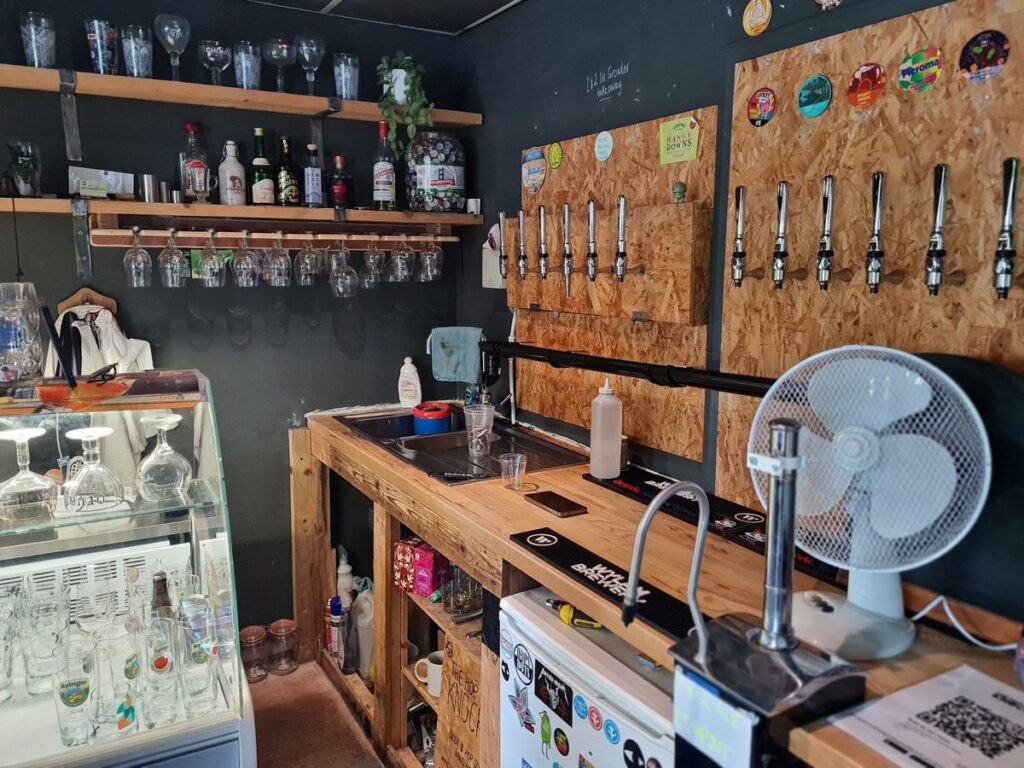 Tap wall and back bar inside The Hop Knocker, Durham