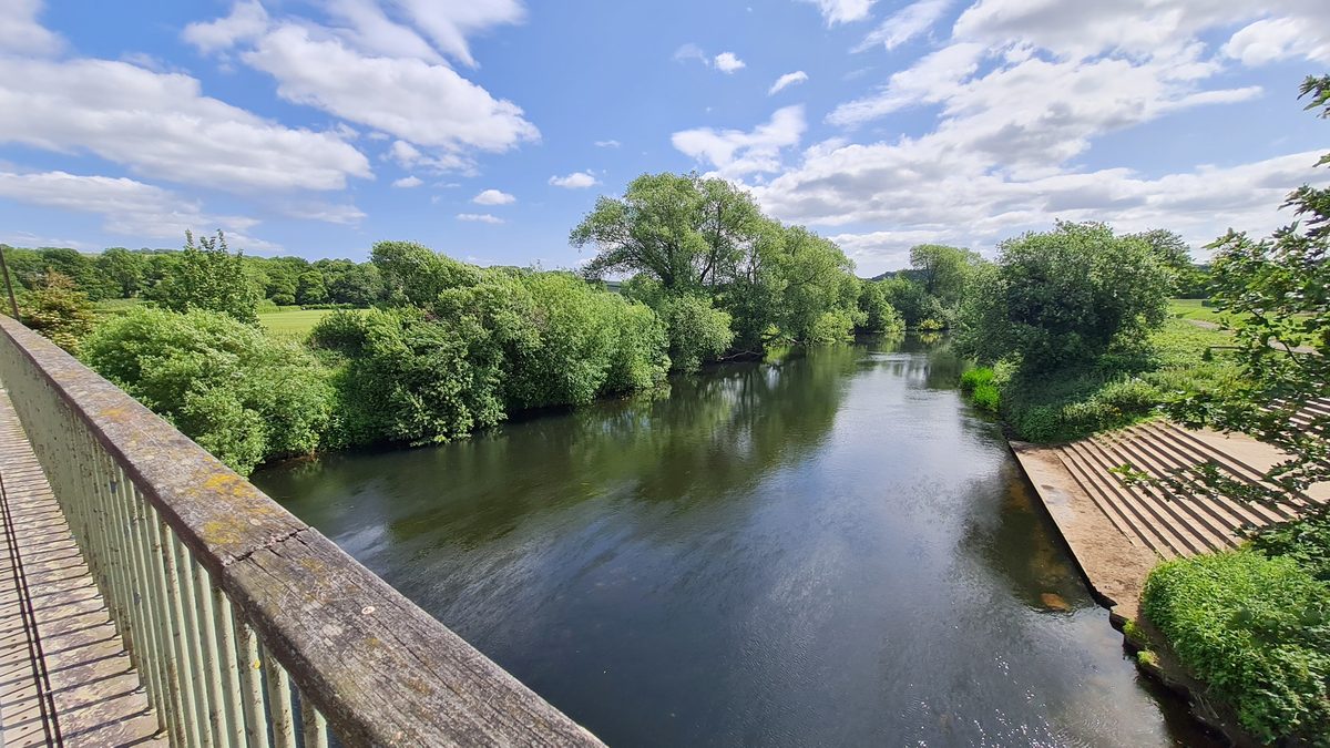 Footbridge and weir over the River Wear at Maiden Castle, Durham