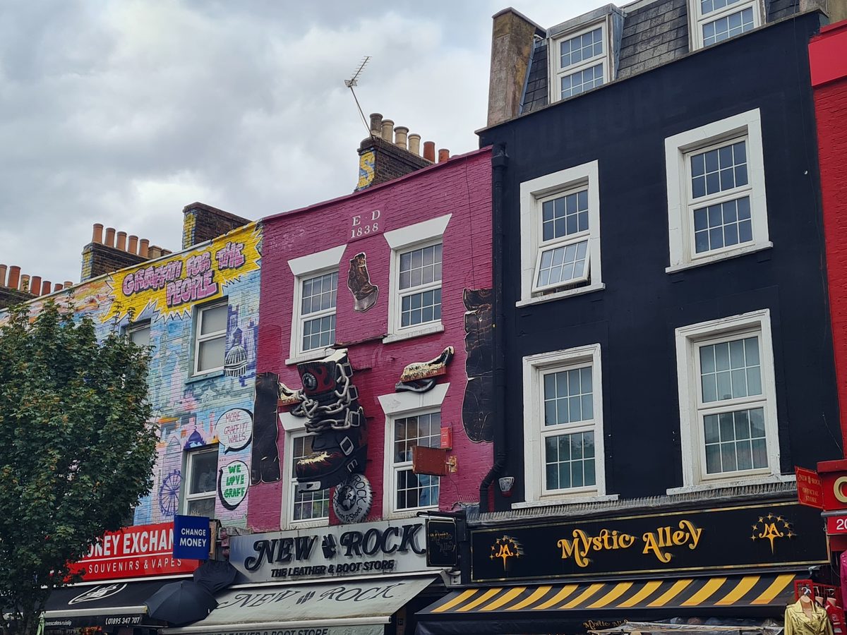 Painted shopfronts on Camden High Street, London
