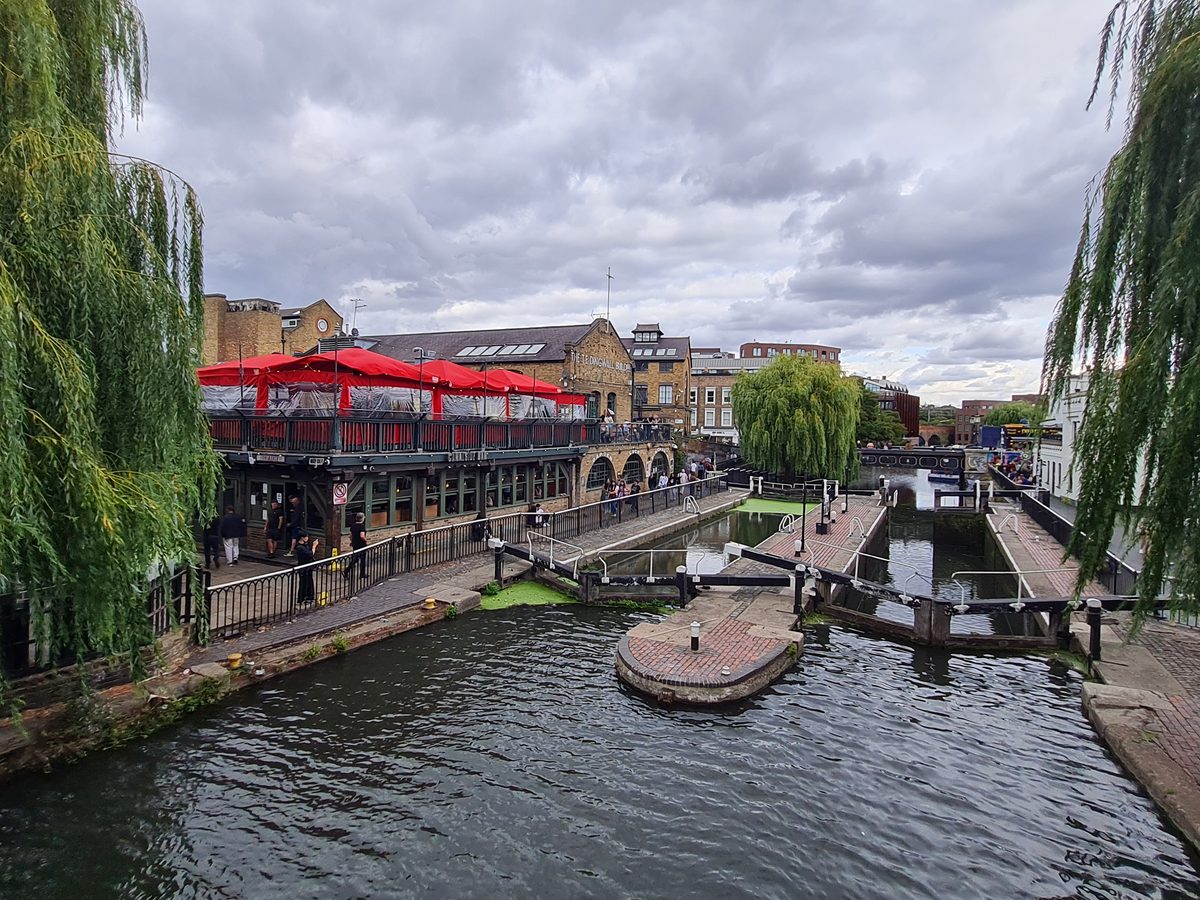 Camden Lock and the Regent's Canal with willow trees, London