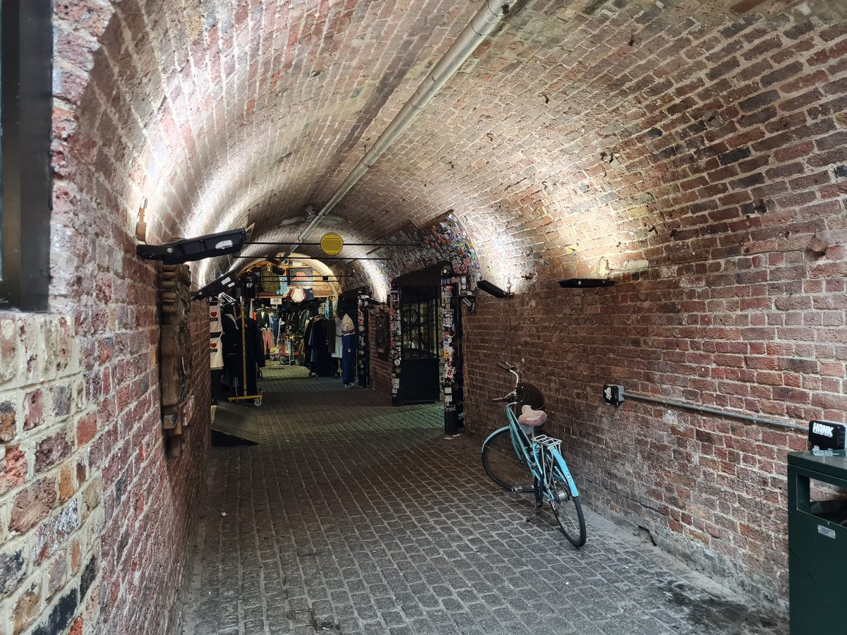 Brick railway arch tunnel in Camden Market, London