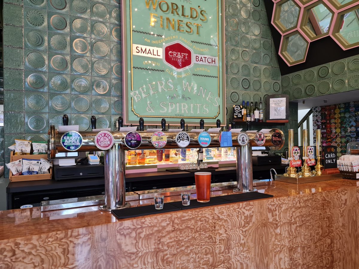The tap wall and copper bar at the Craft Beer Co., Hammersmith, London