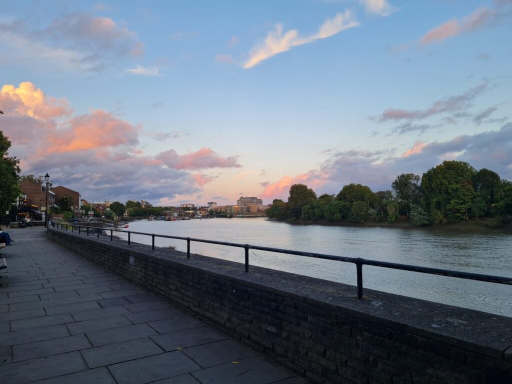 The Thames path at Hammersmith at sunset, London
