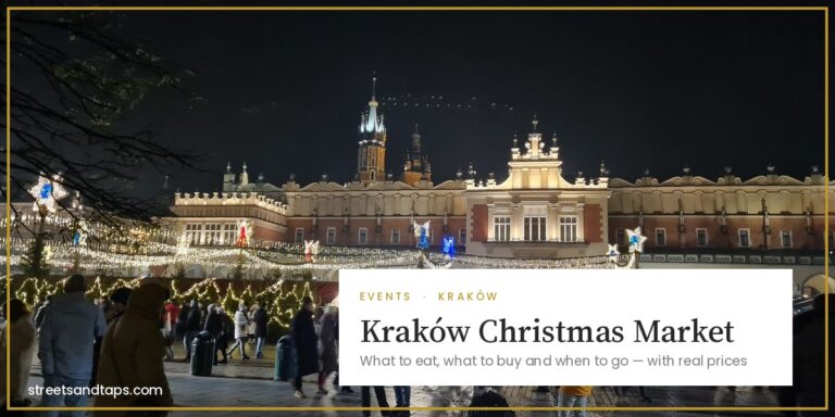 Kraków Christmas market at night with the Cloth Hall lit up on the Main Square – what to eat, buy and when to go