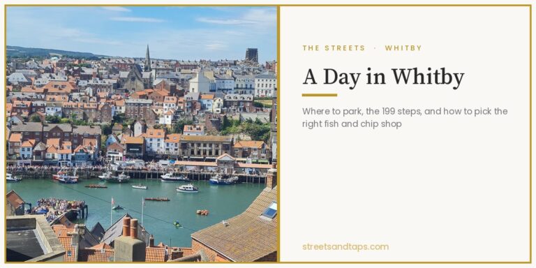 A day in Whitby — red rooftops and the crowded quayside seen from the 199 steps