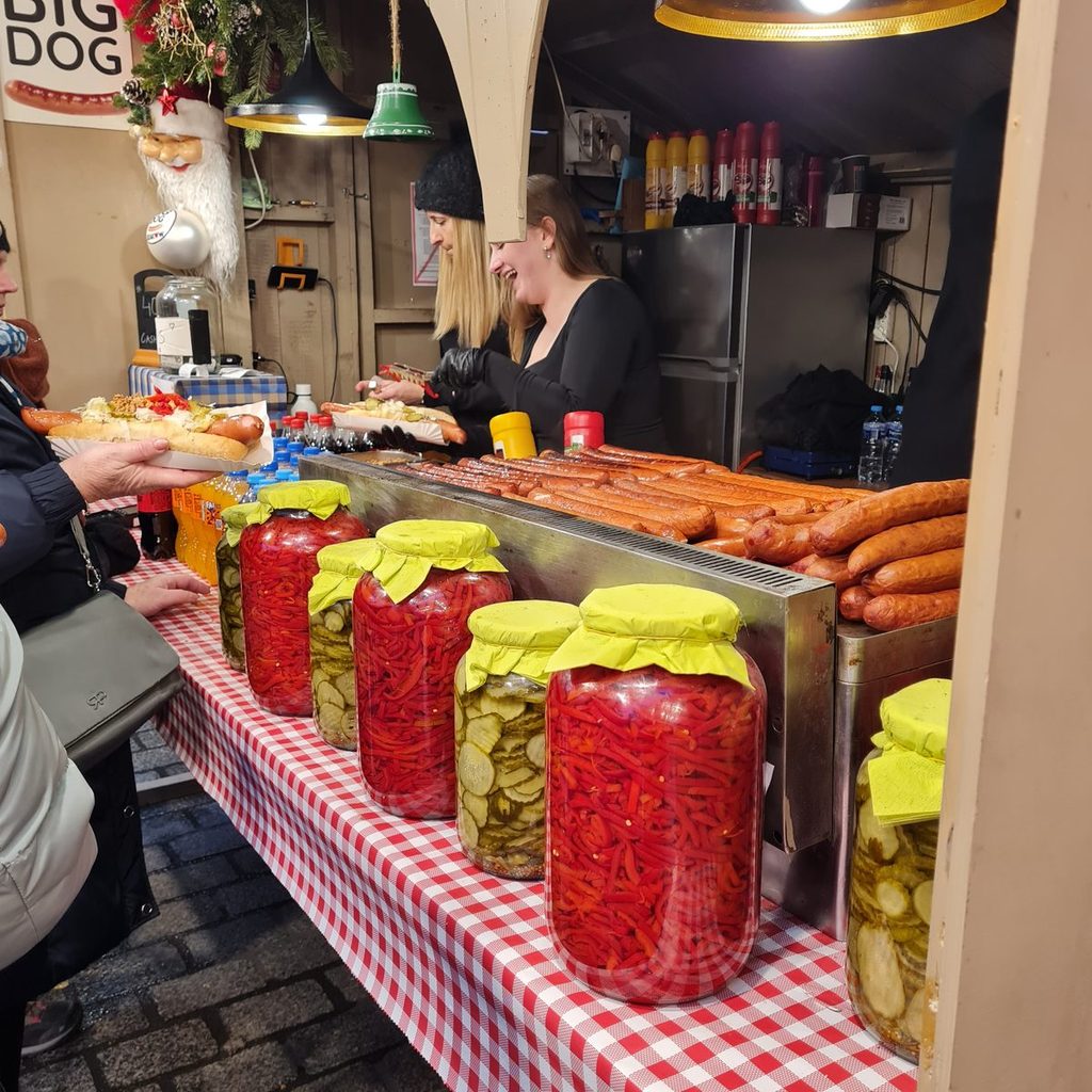 Pickles on a stall at the Kraków Christmas market