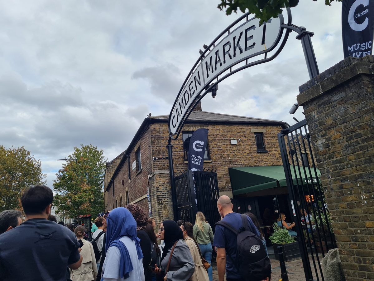 Iron entrance sign at Camden Market, Camden Town, London