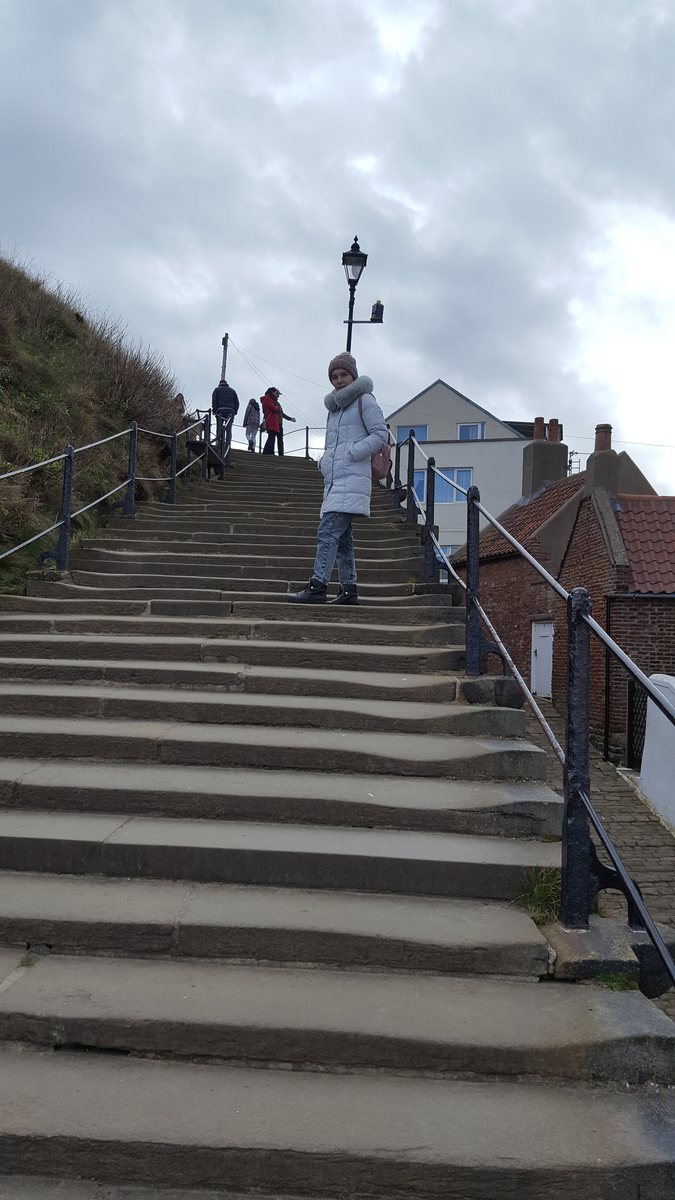 Looking up Whitby's 199 steps on a grey day