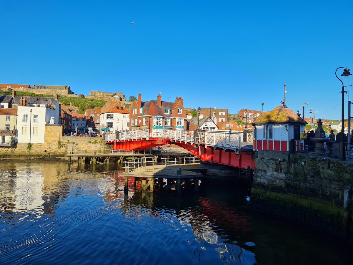 Whitby's red swing bridge swung open across the harbour